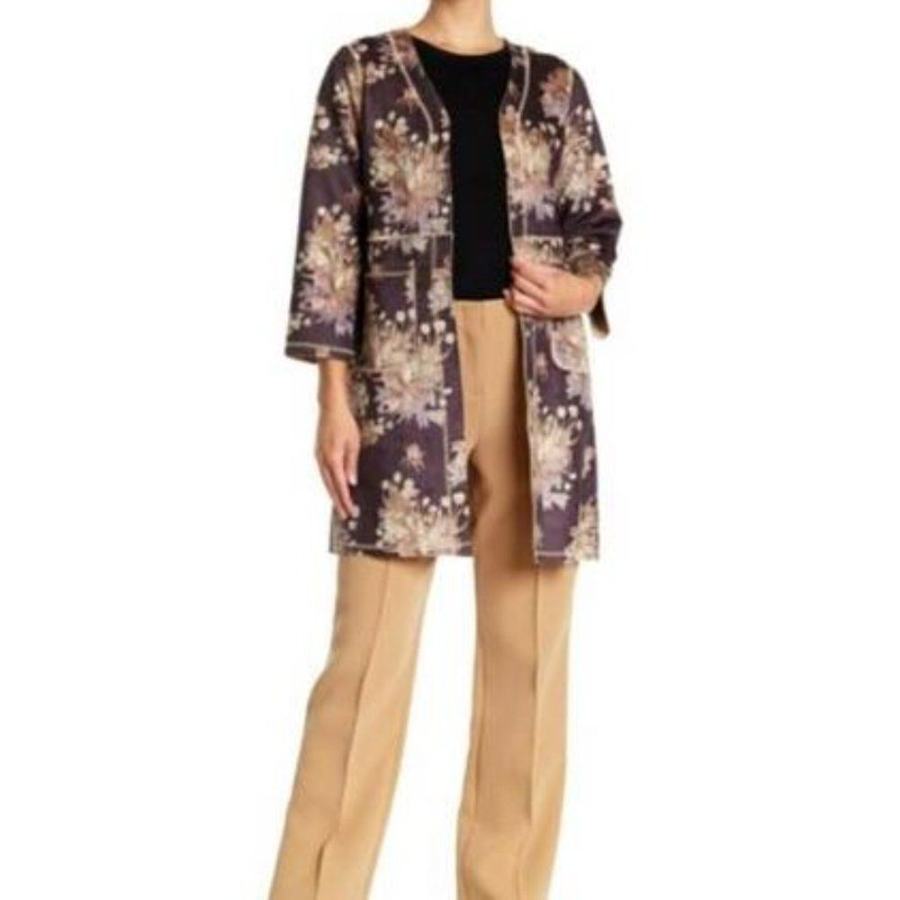 Chelsea & Theodore Floral Open Front Cardigan Size Medium